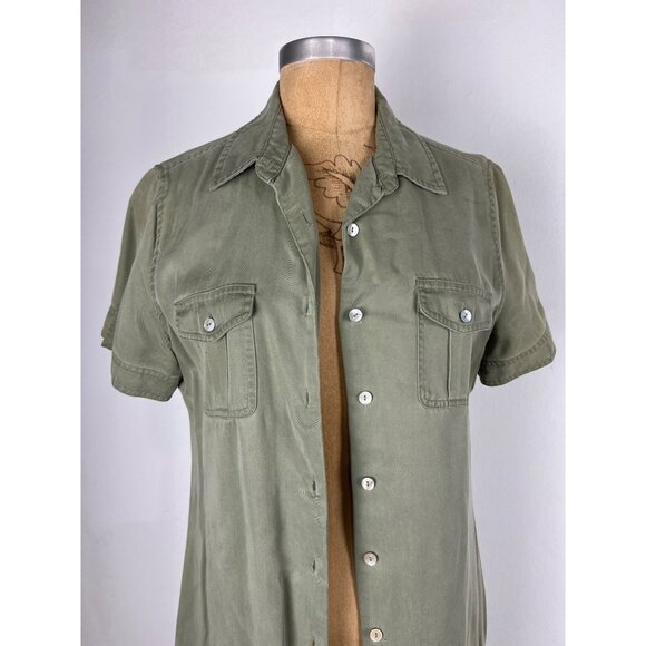 Charter Club Petite Long Button Down Dress Muted Sage Green 100% Lyocell - Picture 7 of 8